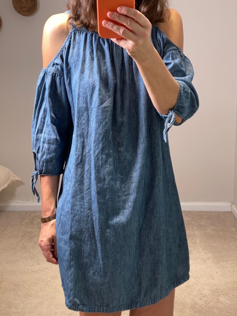 Madewell blue chambray cotton/linen cold shoulder mini summer dress women S